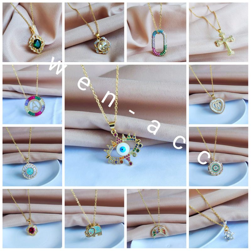 Kalung Fashion Wanita Terbaru Model Permata Warna Warni Titanium Kalung  Salib