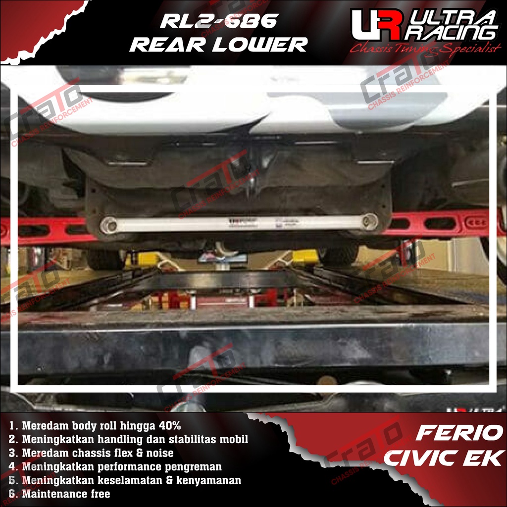 Aksesoris Stabiliser ULTRA RACING Safety Bar - Rear Lower Bar 2 Points - Honda Civic EK Ferio - RL2-