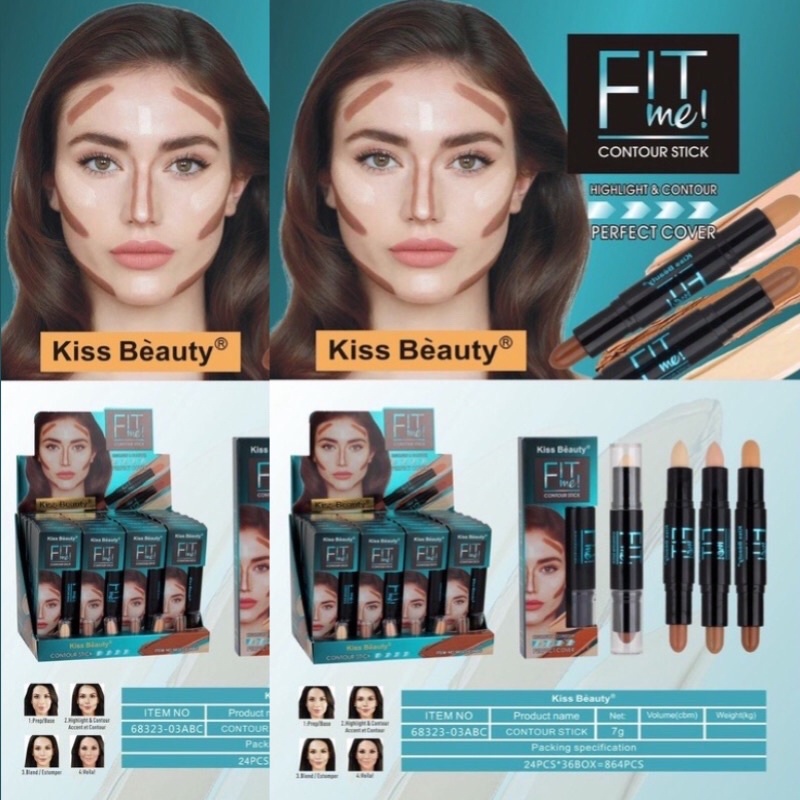 Contour Stik Highlighter 2in1 Kiss Beauty Fit Me Perfect Cover Original