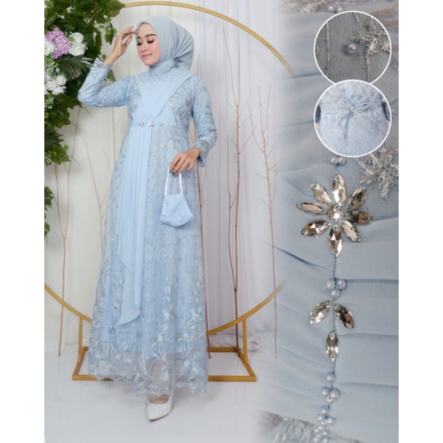 GAMIS RASYA // BAHAN TILLE BORDIR MUTIARA MIX CERUTY BABYDOLL PLUS PAYET // By KEMODA