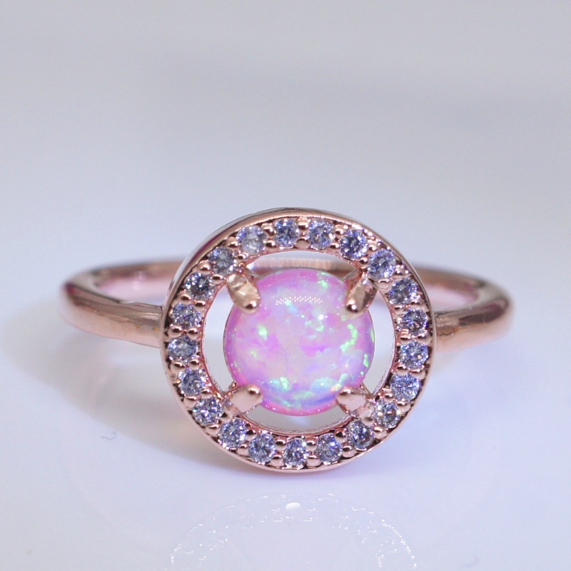 Cincin Emas Emas Asli Kadar 375Hias Batu Opal Sapphire Pink Berlian Untuk Wanita