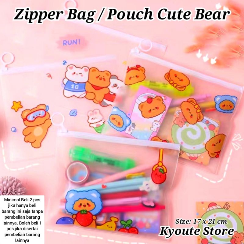 

Zipper Bag Pouch Transparan Storage Cute Choco Bear Waterproof Penyimpanan Dokumen