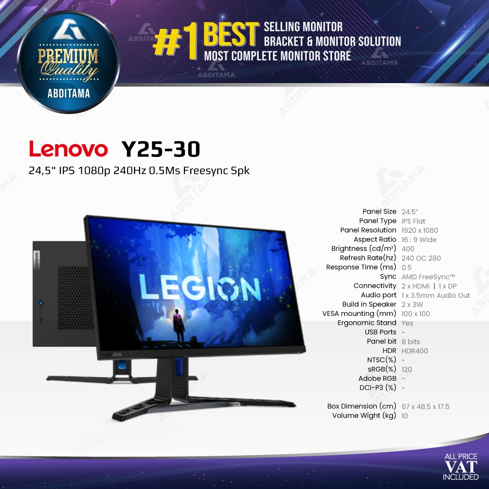 Monitor LED Lenovo Y25-30 24,5&quot; IPS 1080p 240Hz 0.5Ms Freesync Spk