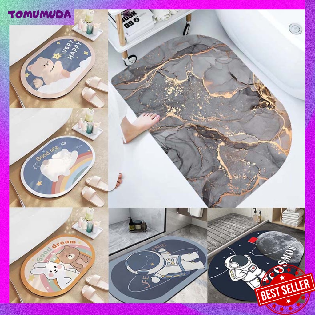 TOMUMUDA Keset karet Kamar Mandi Anti Slip Diatomite Aneka motif Termurah 40x60 lwk06