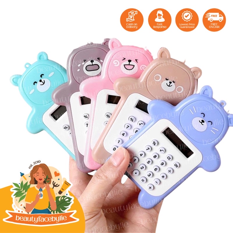 Kalkulator 8 Digit Mini Portable Kartun Beruang Lucu Tombol Karet