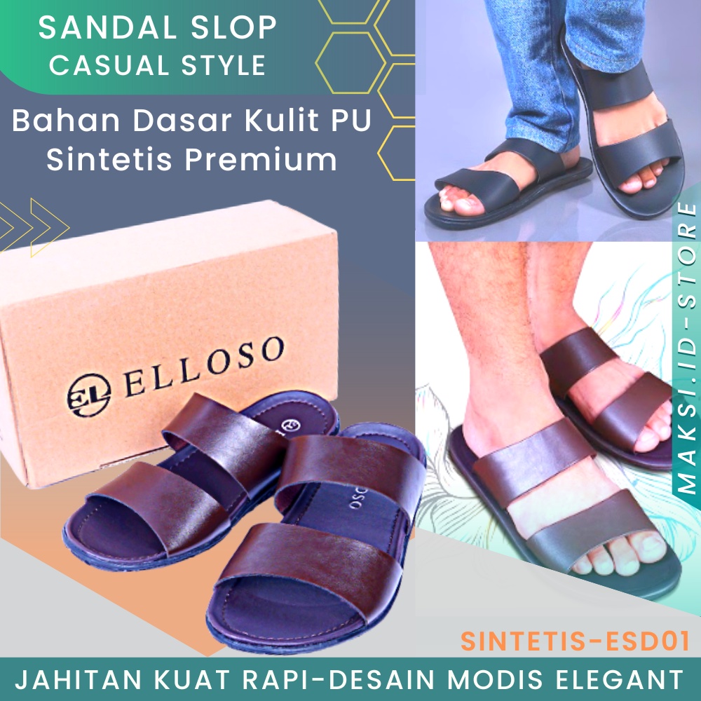 Sandal Kulit Pria Sendal Slop Keren Kekinian Casual Original Kulit Pu Pria Model Terbaru Esd01 Sandal Santai Produk Premium Cod