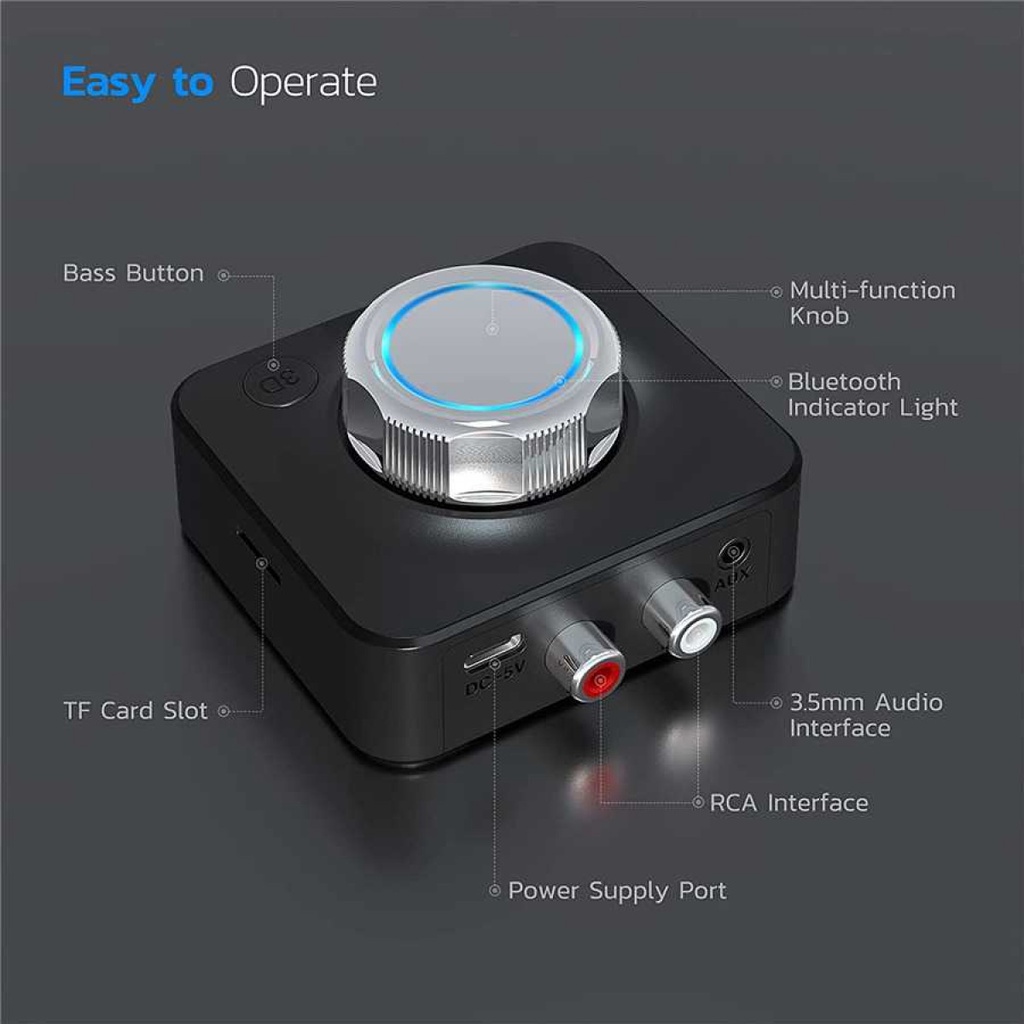 Audio Adapter Bluetooth 5.0 Wireless Receiver TF Card RCA AUX