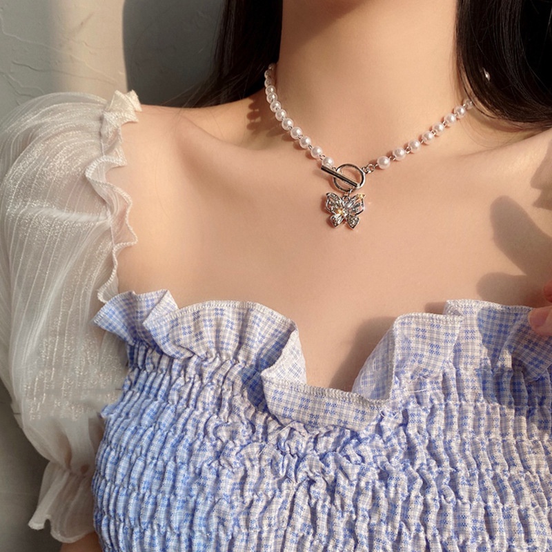 Kalung Choker Kupu-kupu Mutiara Yang Cocok Jewelry Untuk Semua Temperamen Peri Aksesoris Wanita-Doo