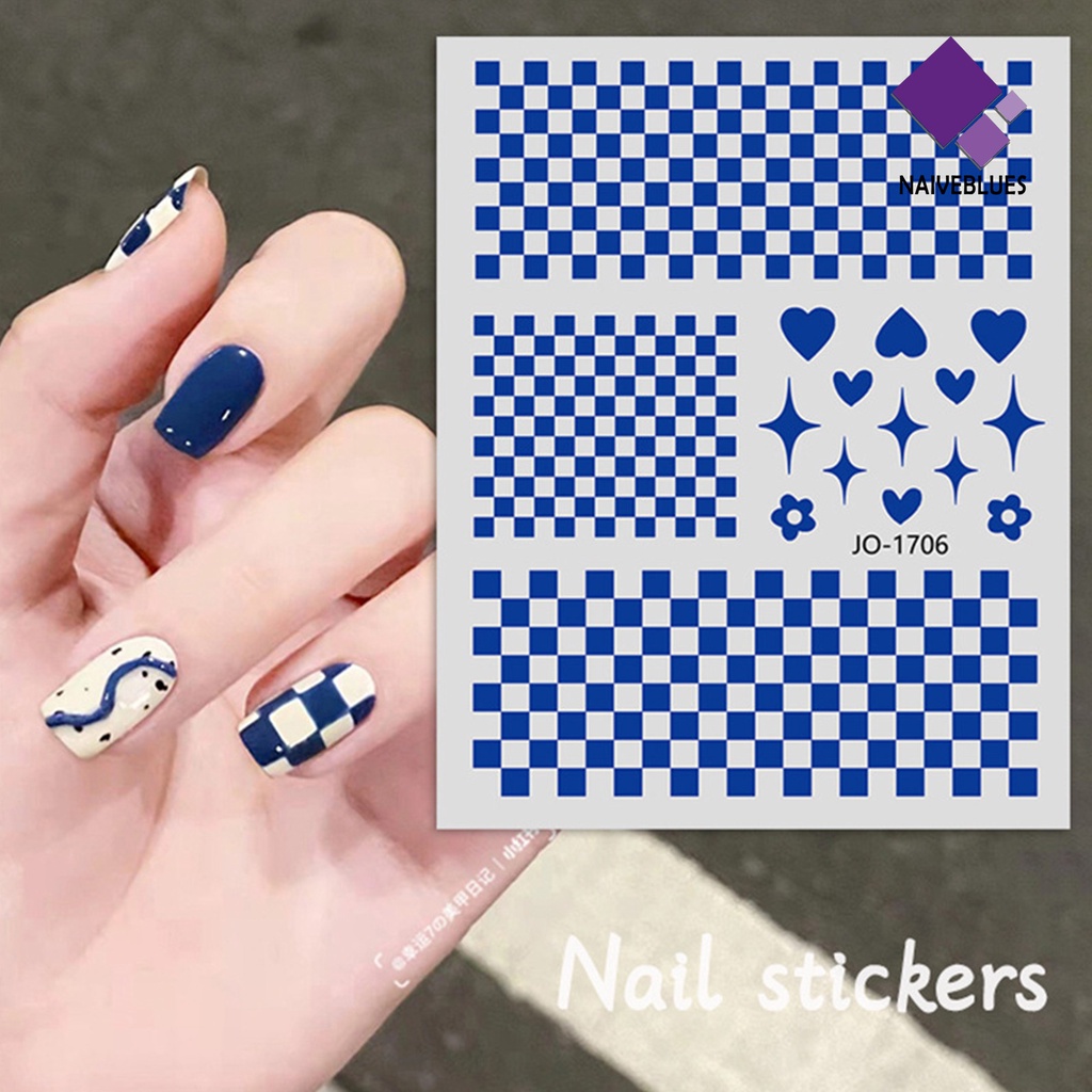Naiveblue Stiker Kuku Motif Kotak-Kotak Untuk Nail Art / Manicure Wanita