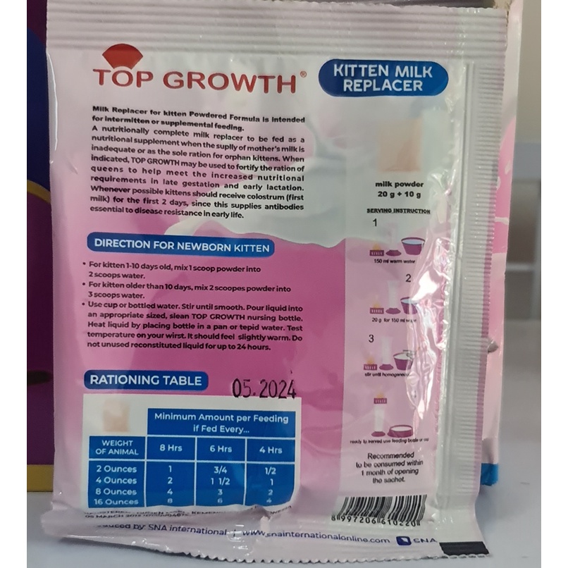 Susu Kucing Top Growth Kitten 30 Gram Pengganti Induk