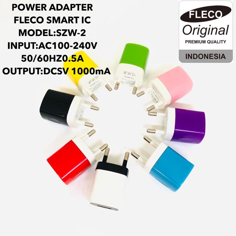Power Adapter Fleco Smart IC Model SZW-2 Input:Ac100-240V 50/60HZ0.5A Output:DCSV 1000Ma Promosen