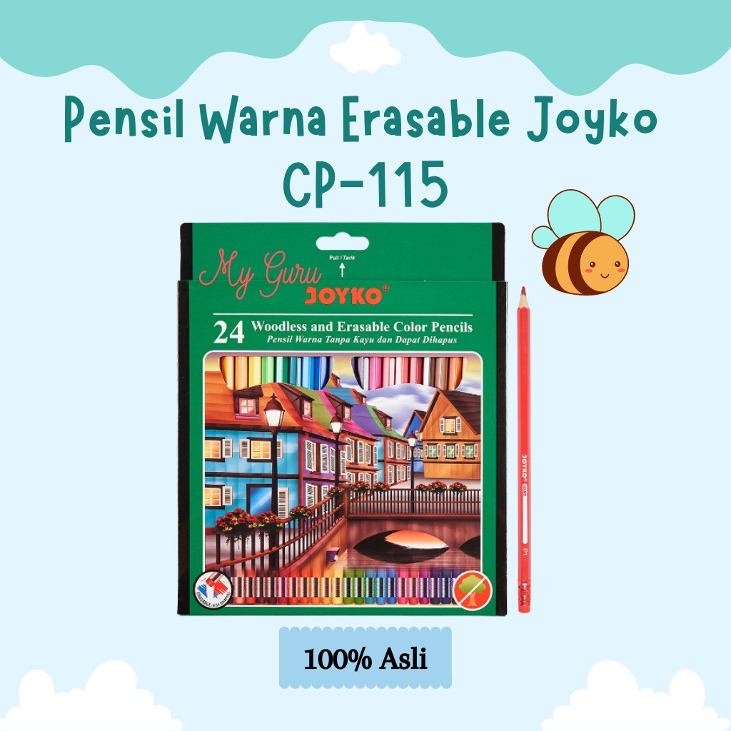 

[SET] ERASABLE COLOR PENCILS JOYKO CP-115 24 WARNA HEXAGONAL GRIP PANJANG BISA DIHAPUS