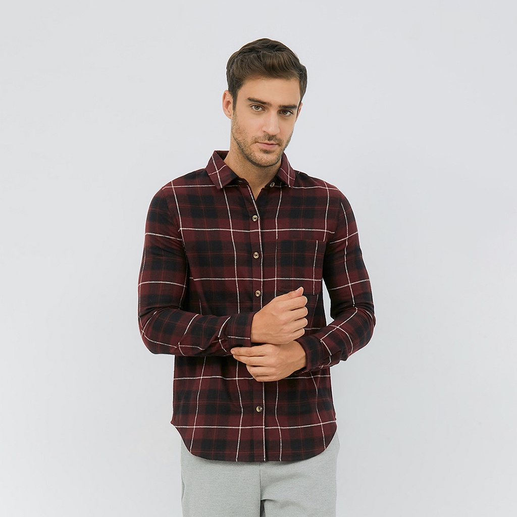 JOY SHADE  Kemeja Pria Tangan Panjang MAROON PLAID by Aeropostale