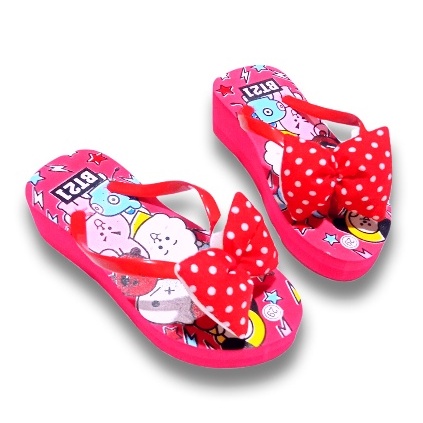 Sandal Wedges Anak Perempuan Motif BT21 PITA Terbaru Lucu