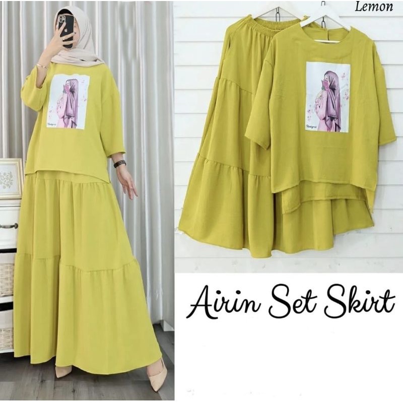 SET ROK AIRIN, MOSCREPE, GAMIS HIJAB MUSLIM, SETELAN, 2 UKURAN