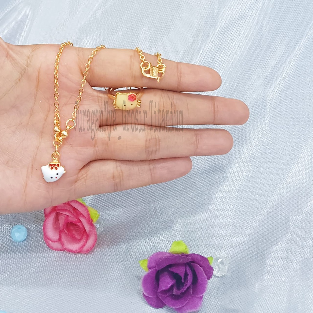 SET ANAK KALUNG+CINCIN MERAH KARAKTER TITANIUM SUPER MEWAH ANTI KARAT&amp;ANTI LUNTUR