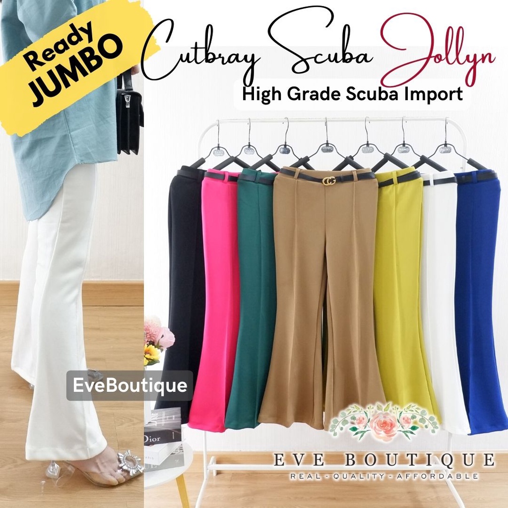 ( ORIGINAL IMPORT ) Celana HIGHWAIST Cutbray Modis/OOTD/FREE BELT NB Jollyn Scuba Skuba Import Pants