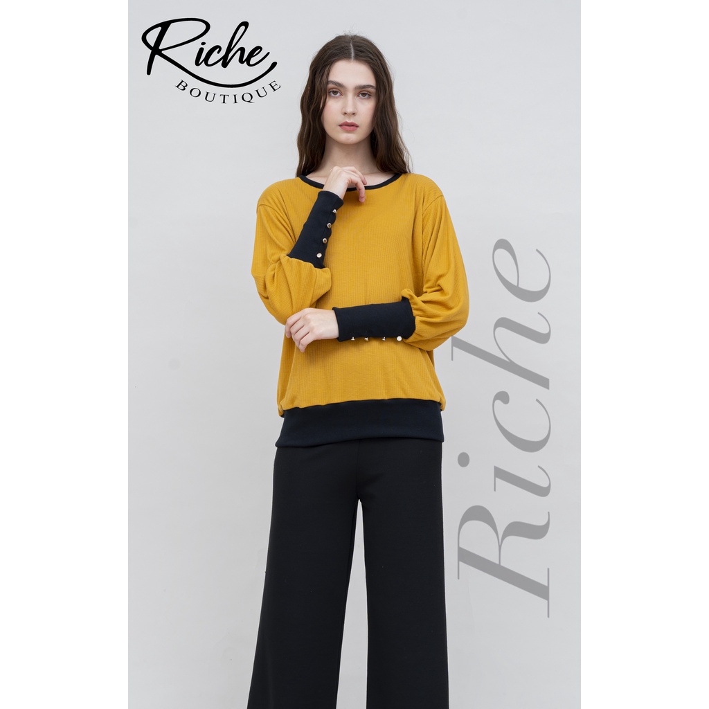 RICHE - blouse crewneck lengan balon manset panjang korean styls/ atasan wanita daily / original/murah nyerap ketingat kaos/auter OOTD hijab terbaru