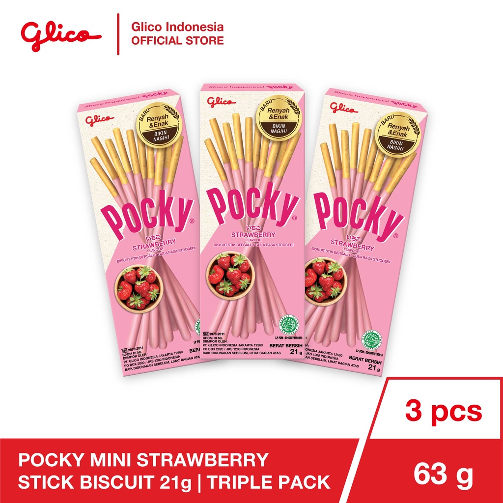 

Glico Pocky Mini Strawberry Stick Biscuit 21g Triple Pack