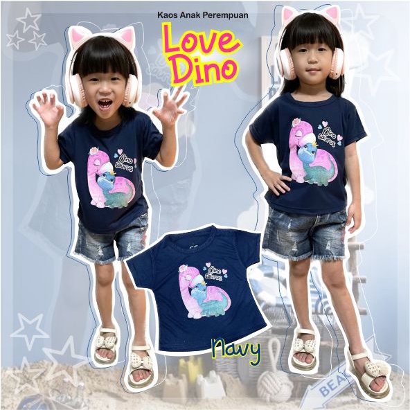 Atasan Kaos Murah Anak Perempuan Love Dino CF Kids