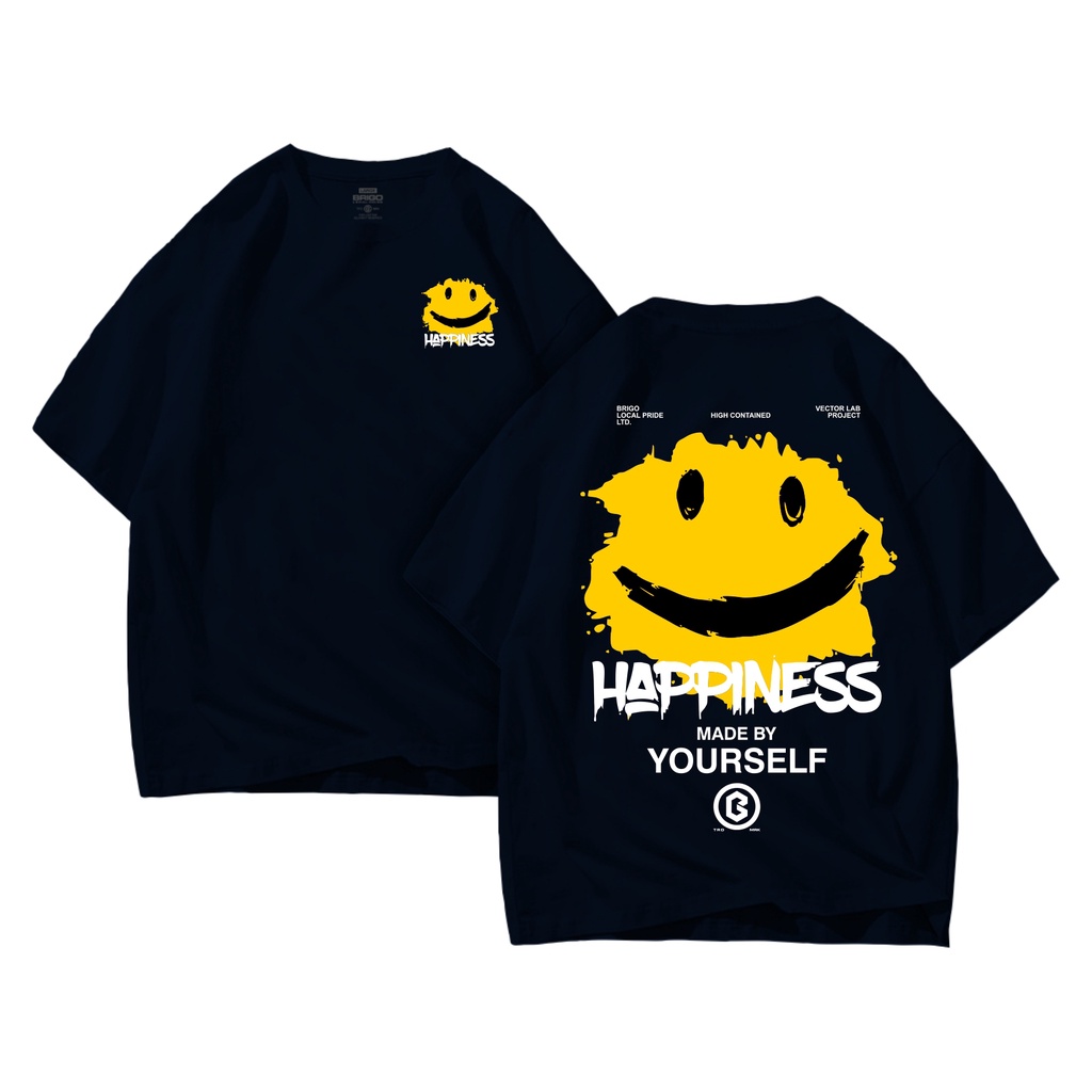 BRIGO Kaos Oversize HAPPINESS II Kaos Jumbo Size Pria &amp; Wanita II Kaos Oversize II Print DTF