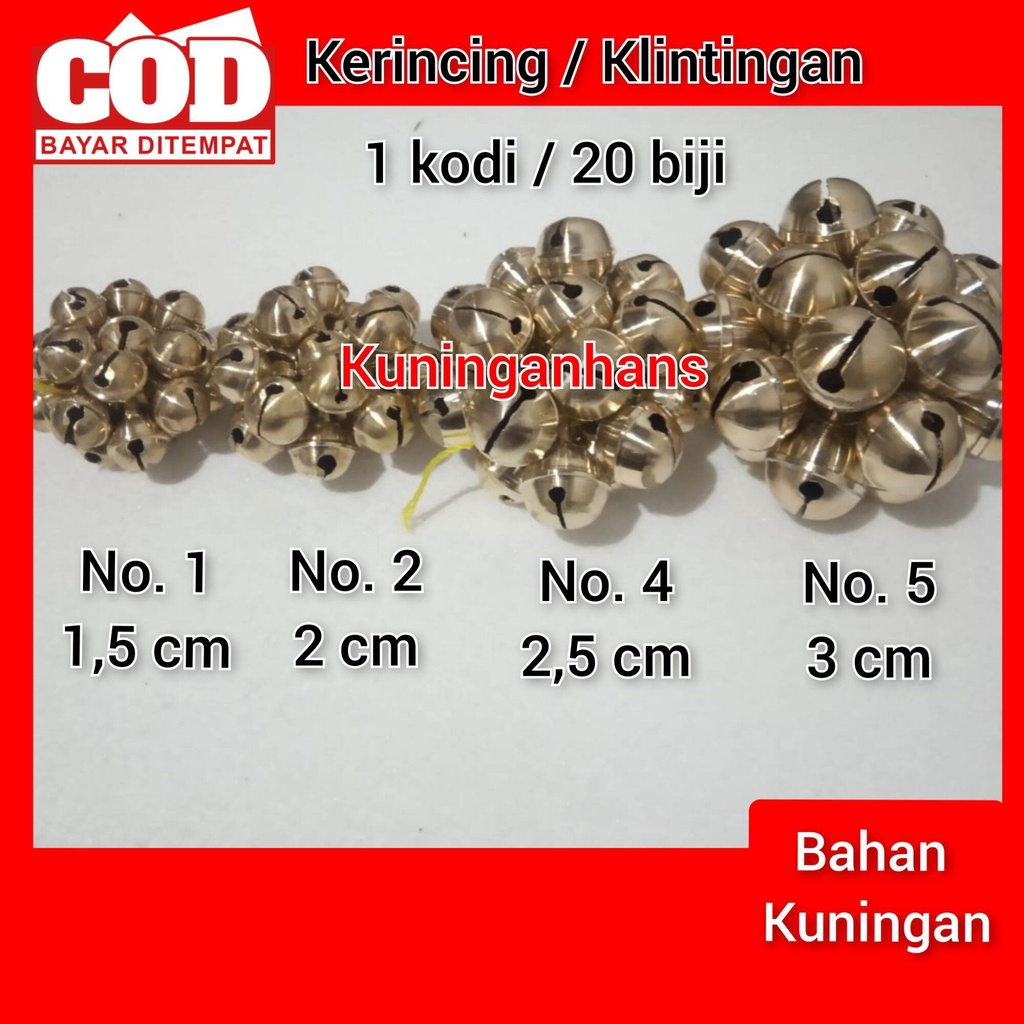 1 kodi klintingan kuningan no. 4 ( diameter 2,5 cm) klintingan kuningan / lonceng bulat kuningan
