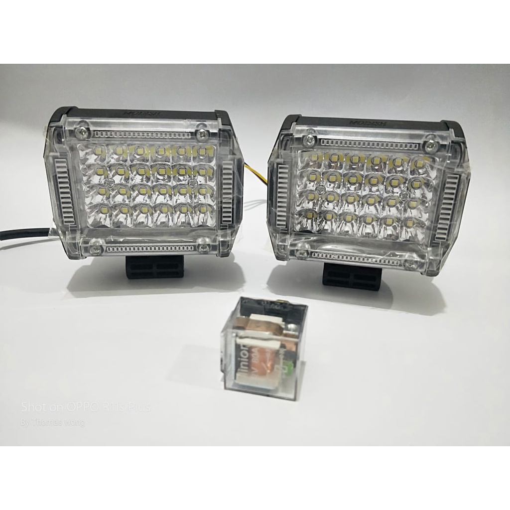 PROMO 2pcs LAMPU TEMBAK/LAMPU SOROT LED 24 MATA PUTIH SENJA BIRU+RED+RELAY FLASH UNIVERSAL (4704)