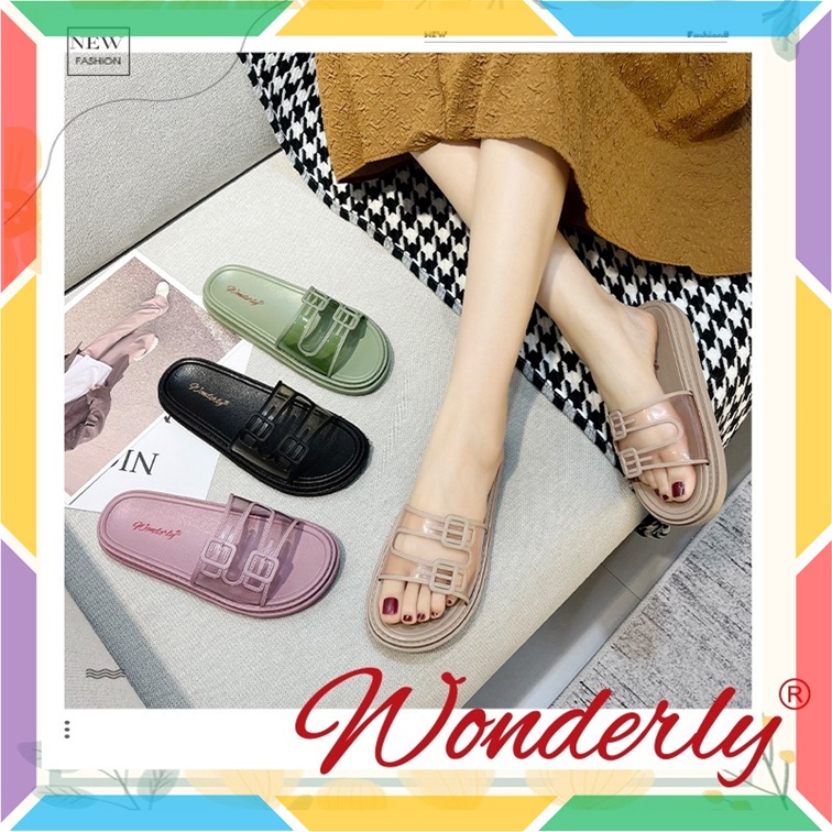 1997-2 Sandal Slop Ban 2 Transparan Wanita Wonderly Sendal Selop Cewek Jelly Karet Empuk Kokop Bening Glanzton