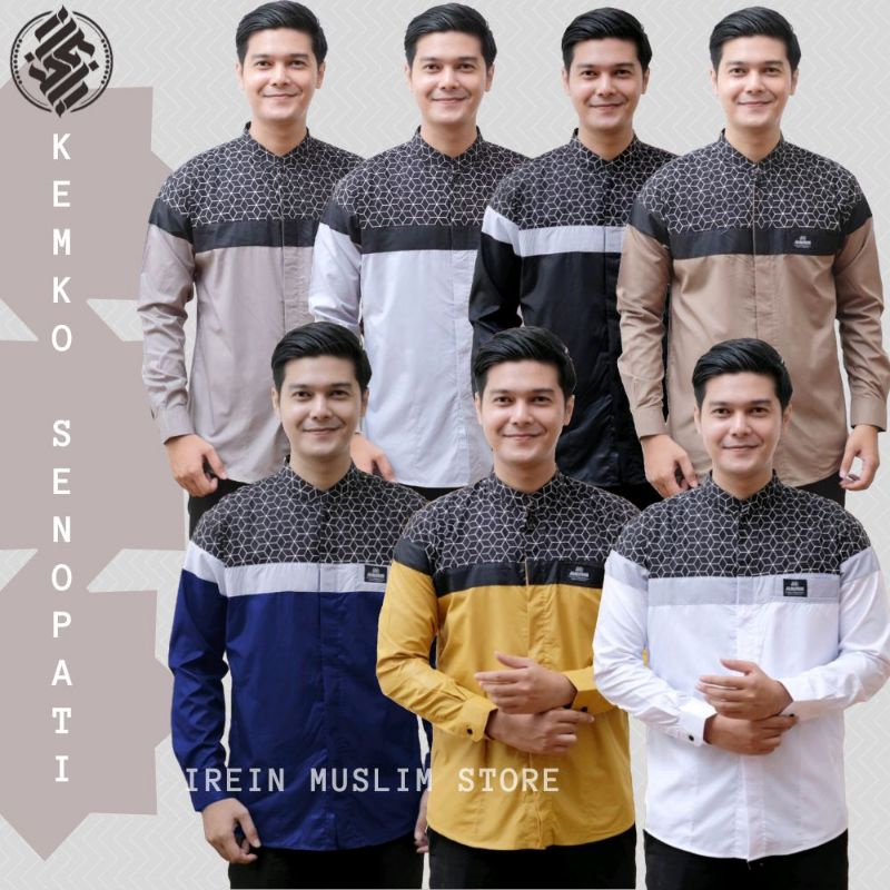 Baju Kemeja Koko Pria Lengan Panjang Motif Senopati Kombinasi Batik Kubus S M L XL