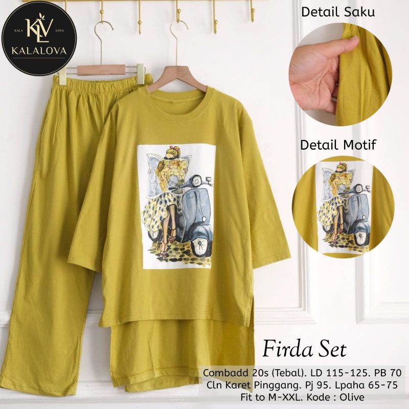FIRDA SET BY KALALOVA | Setelan Wanita Celana Plus Kaos Combed Jumbo Melar LD 115-125