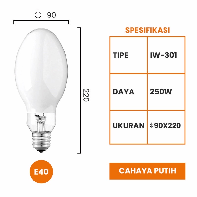 MERCURY LAMP HPL-N 250w PUTIH IWATA / LAMPU MERKURI HPL-N 250w IWATA