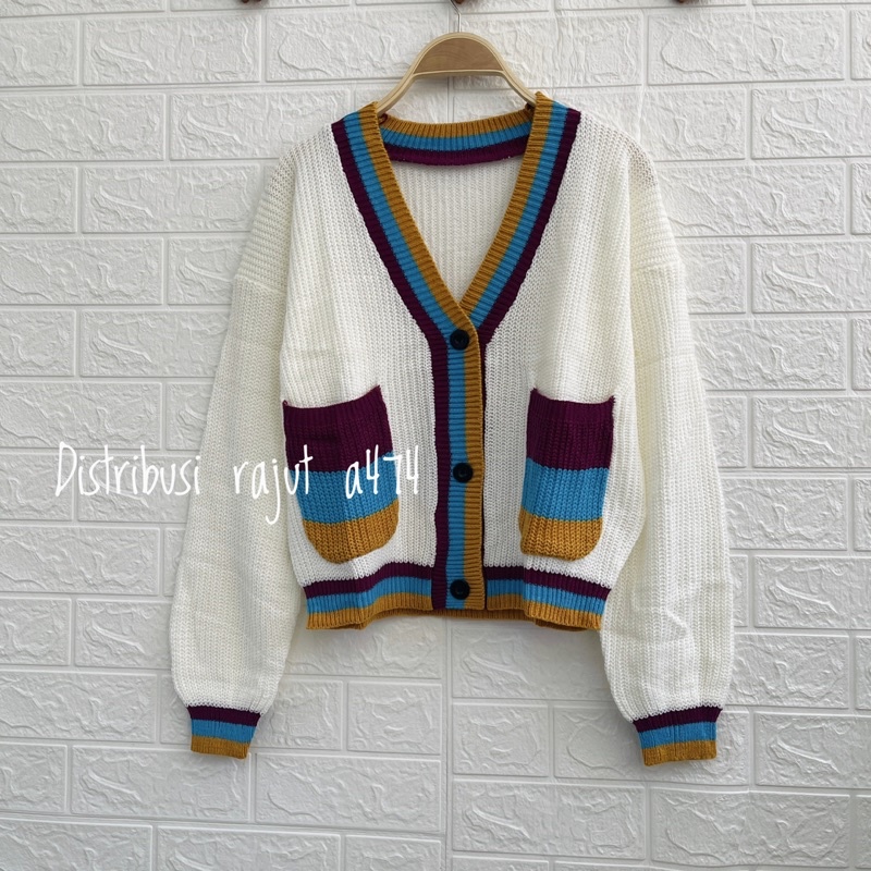 DINDA SAKU ATASAN CARDIGAN RAJUT GOJLONG MOTIF PREMIUM