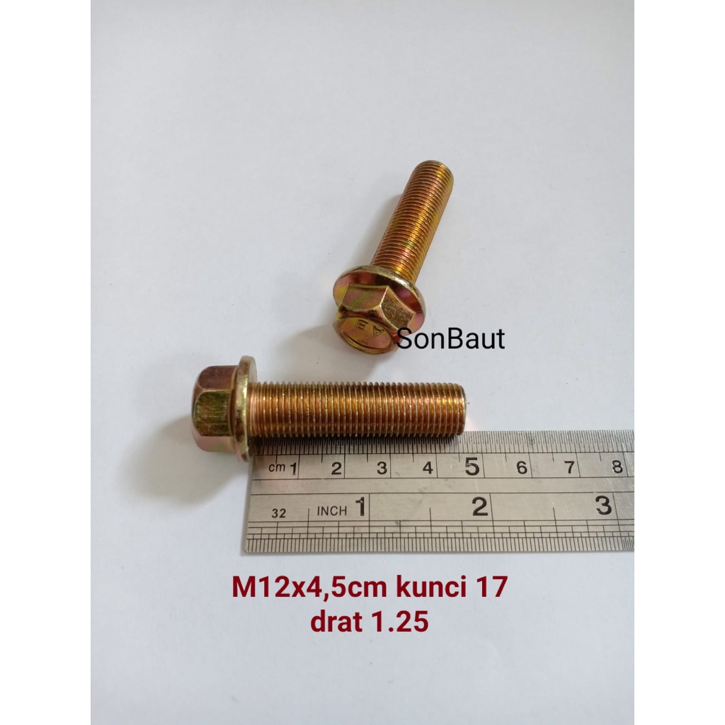 Baut Topi 17 4.5cm kunci 17 Flange bolt M12x45 12x45 drat halus 1.25
