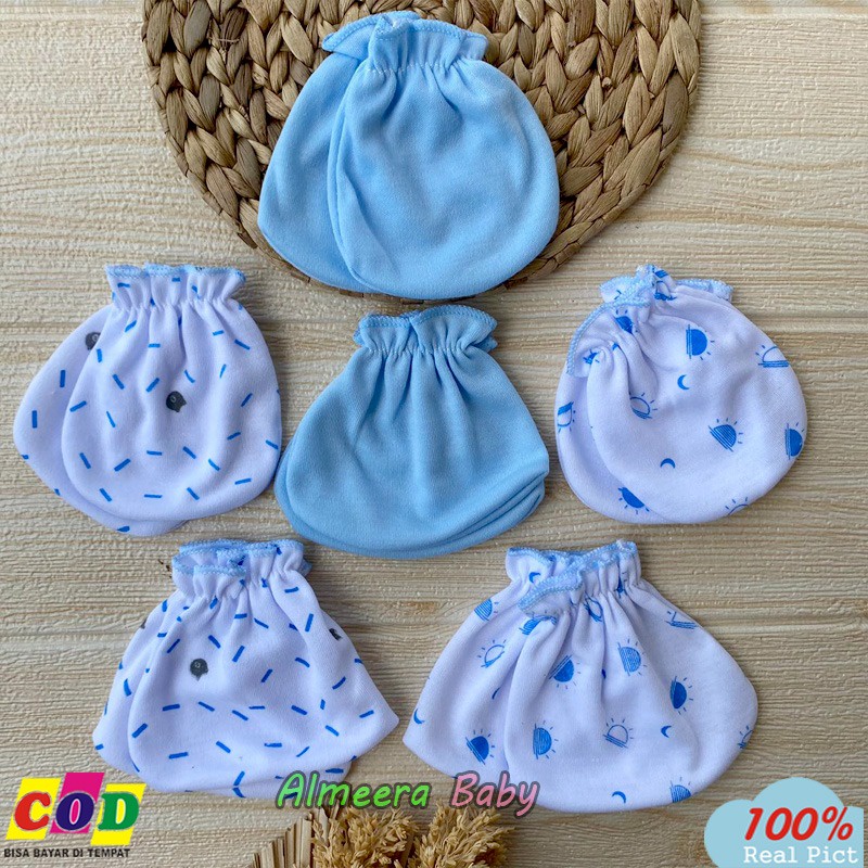 Isi 3 Sarung Tangan 3 Sarung Kaki Bayi Baru Lahir Usia 0-3 Bulan Seri Biru Almeera Baby and Kids