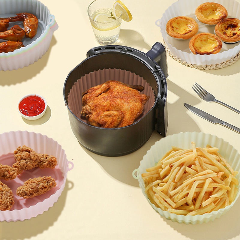 Loyang Air Fryer Multifungsi Bentuk Bulat Bahan Silikon Untuk Microwave / Oven / Kulkas