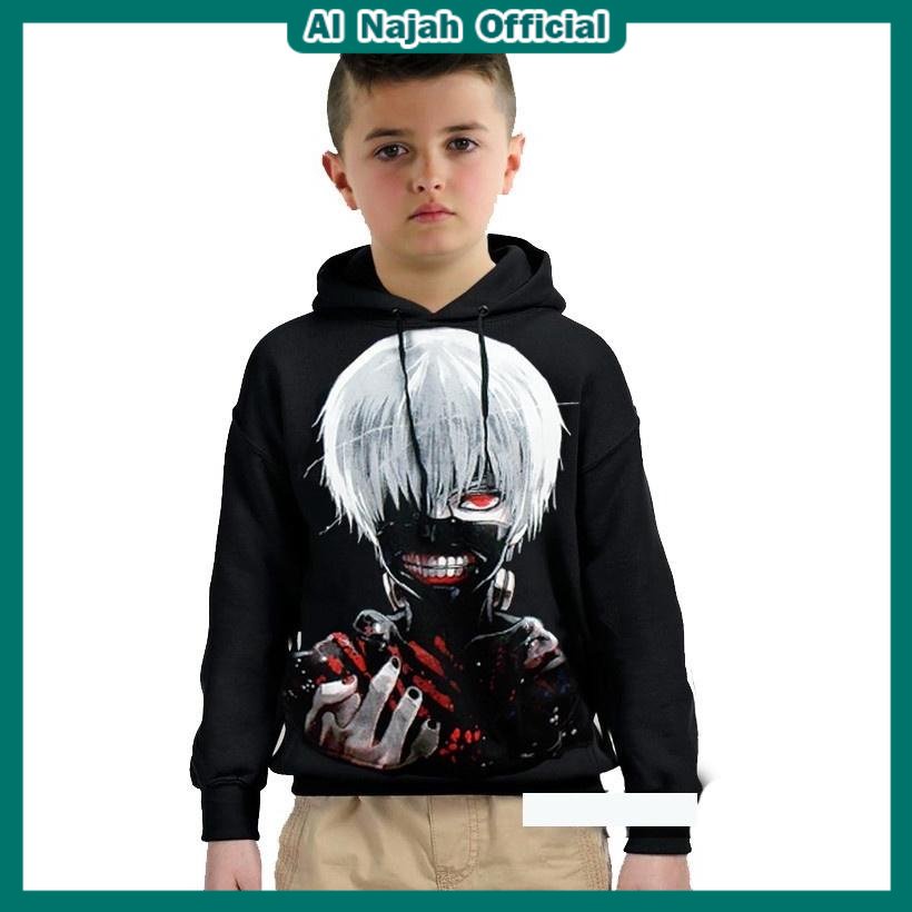 Sjf!! Hoodie Kaneki Ken Dewasa &amp; Anak anak / Sweater Distro Full Print 3D Anime Tokyo Ghoul Kaneki Ken Hitam Putih