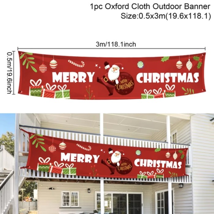 Banner Spanduk Merry Christmas Outdoor Dekorasi Natal Krans Pintu Kaca Hiasan Natal Harga Grosir Termurah