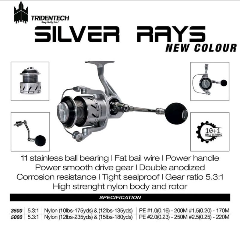 Reel Spinning Tridentech Silver Rays New Colour 3500 5000 Salt Water Resistance