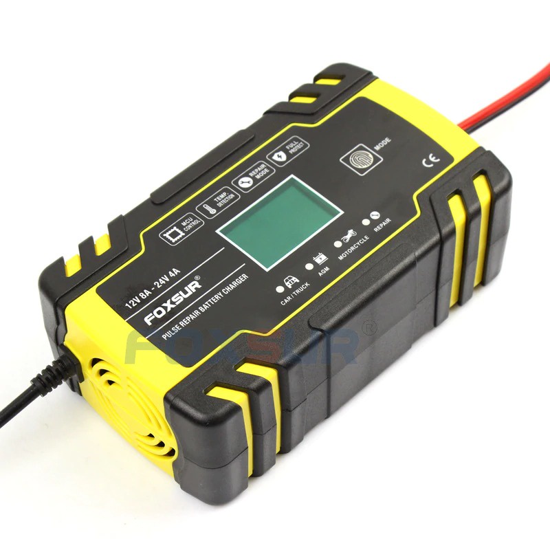 SDUI FOXSUR Charger Aki Mobil Motor 130W 12V/24V 150Ah With LCD FBC122408D Yellow By Pro