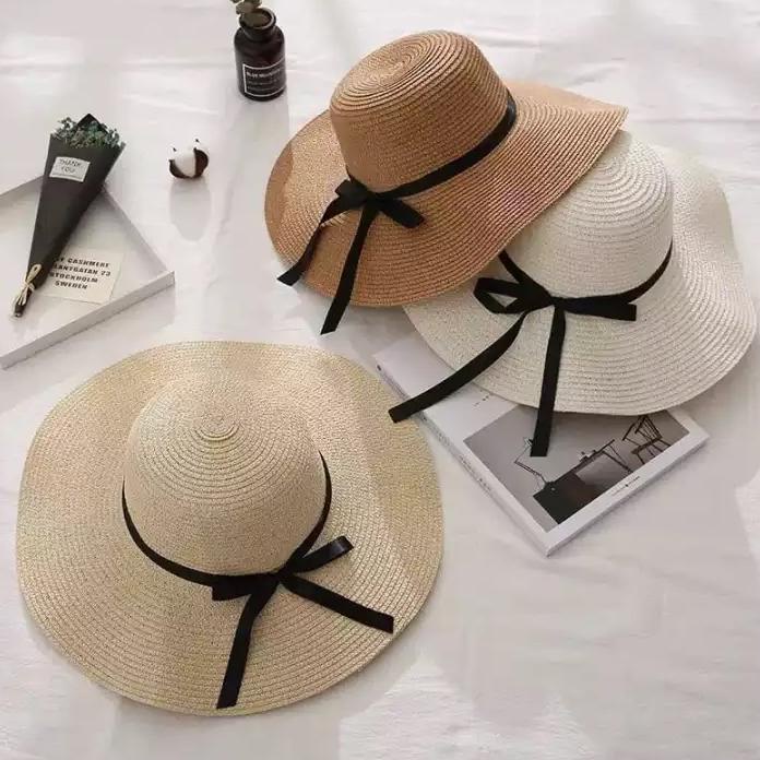 

Topi Pantai Wanita Polos Pita Hitam Import