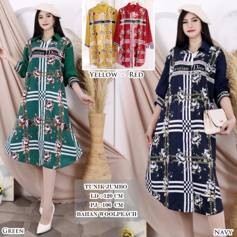 Kemeja Tunik Jumbo Bunga Woolpeach Import #Tj40