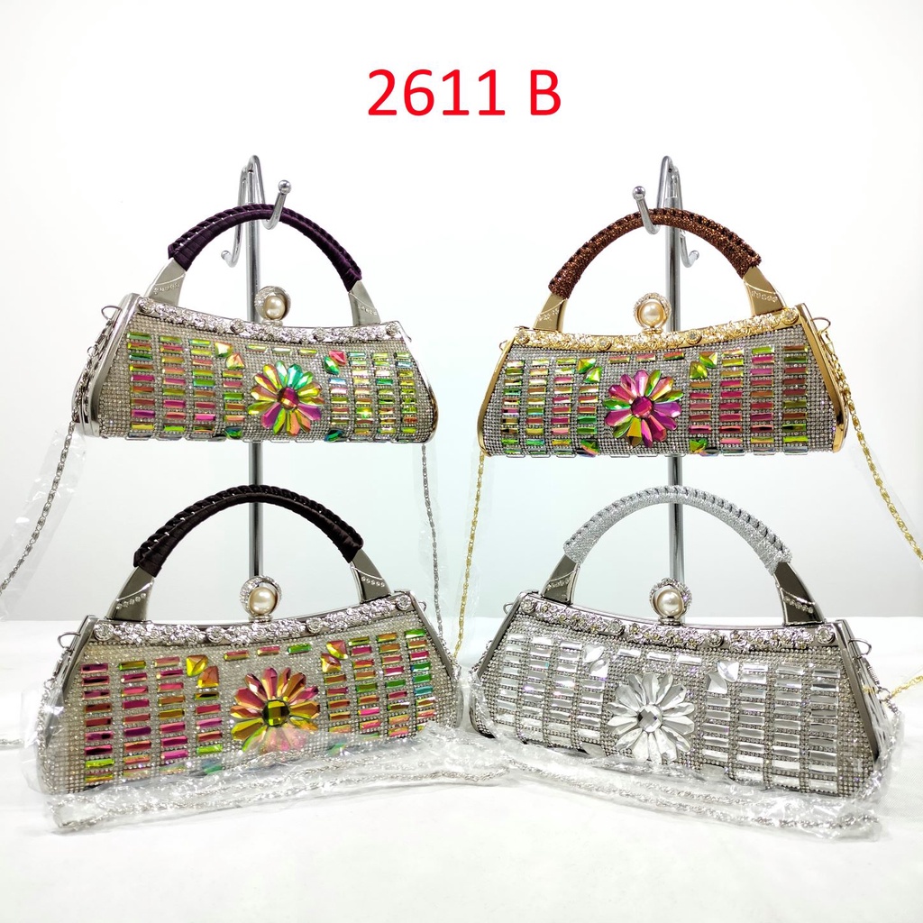 Tas Pesta Farnell Wanita Diamond Clutch Kondangan Glitter Permata Rhinestones Bisa Selempang 2611