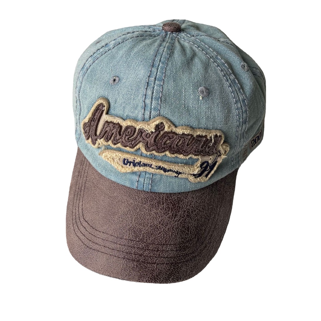 Topi baseball Bahan denim washed Gaya Jepang