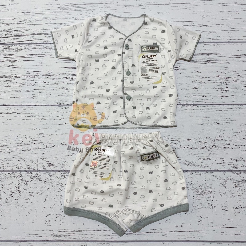 Baju Bayi Newborn Set Fluffy Pendek Neci SNI Abu - Set Baju Bayi Fluffy