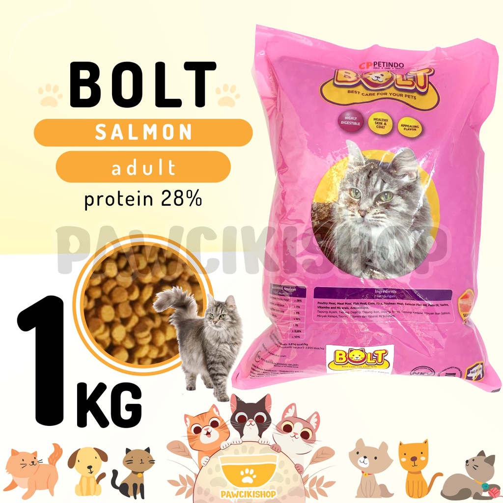 PAWCIKISHOP - BOLT ADULT SALMON 1KG / bolt / bolt makanan kucing / makanan kucing bolt / bolt makana