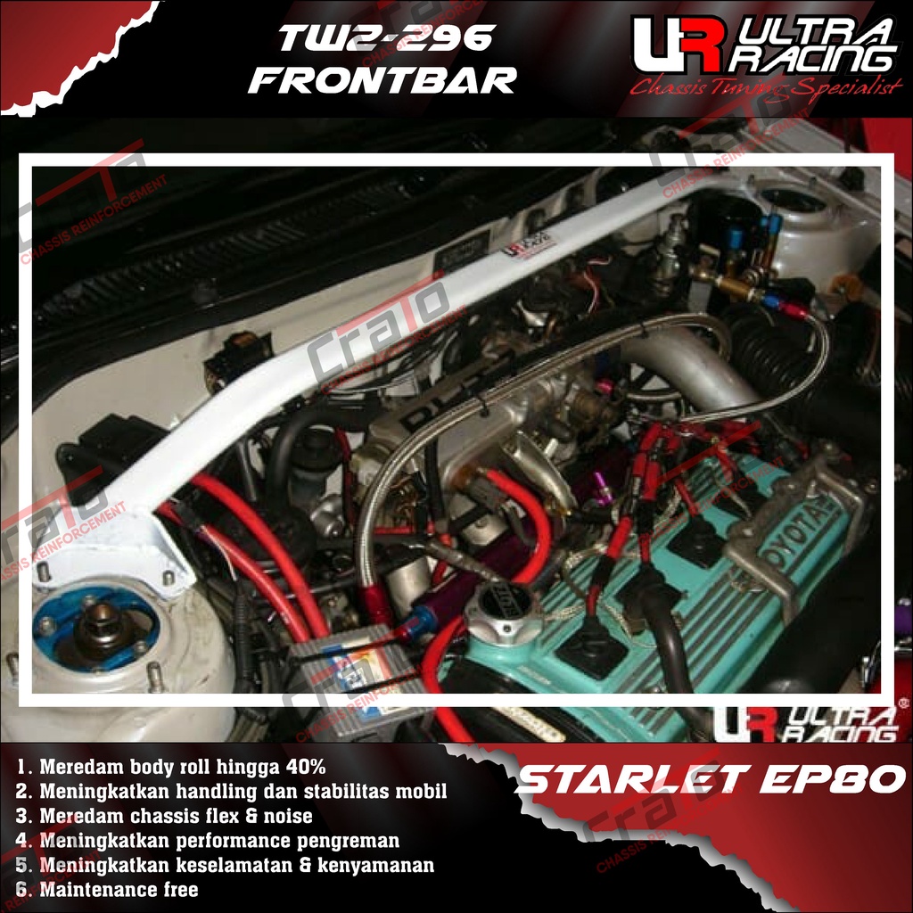 Aksesoris Stabiliser ULTRA RACING Safety Bar - Frontbar Front Strutbar 2 Points - Toyota Starlet EP8