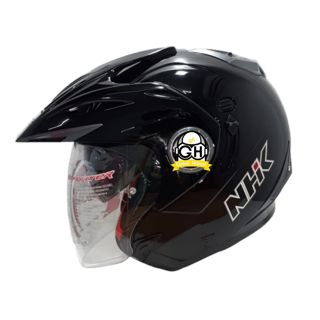HELM HALF FACE NHK AVIATOR SOLID DOUBLE VISOR BLACK