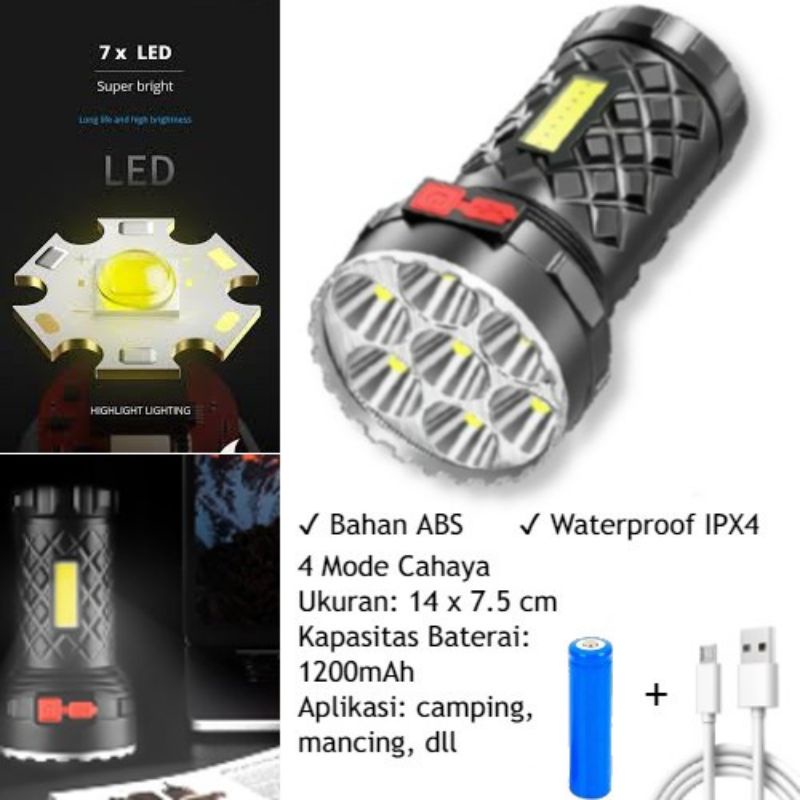 Senter LED 5 Mata COB Super Terang / Emergency Flashlight S 11