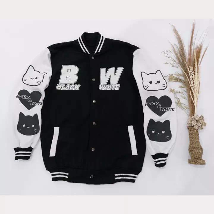 JAKET WANITA CAT BASEBALL VARSITY COTTON FLEECE SPORTY OUTER