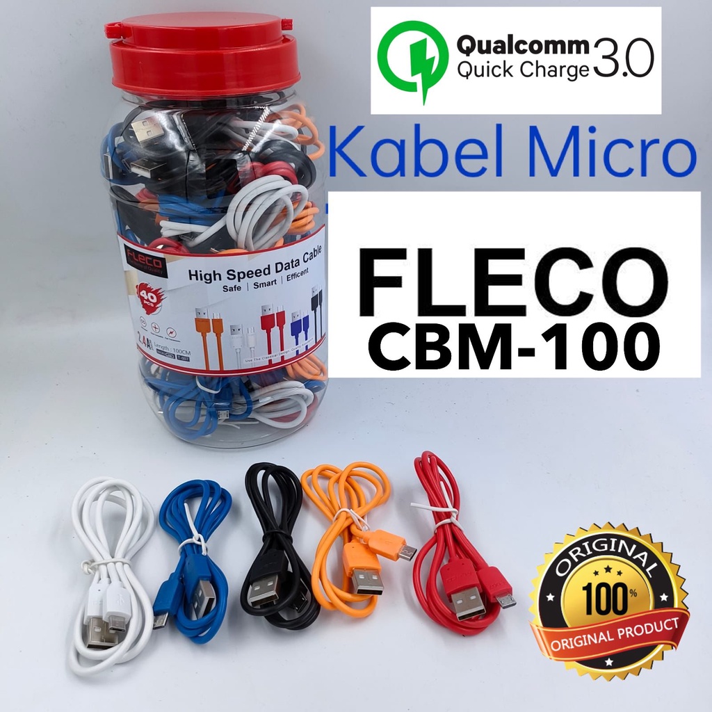 PROMO KABEL DATA FLECO T007 / T008 /CBM100 ORIGINAL MICRO BLACK SERIES 1TOPLES ISI 40PCS